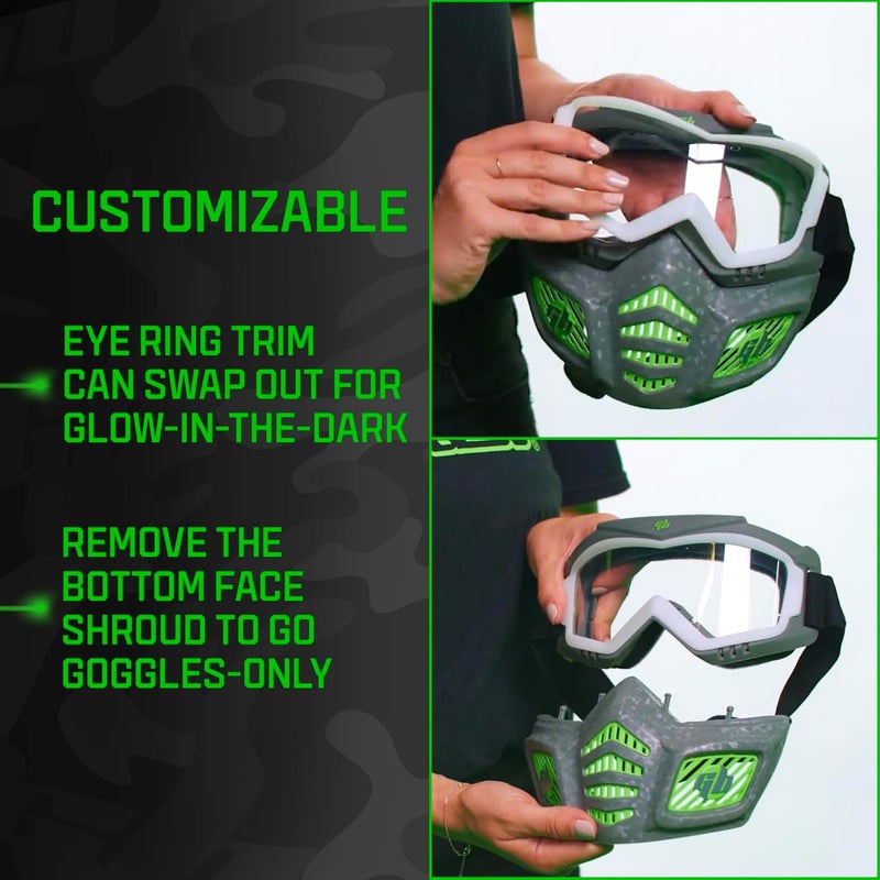 Gel Blaster Elite Face Mask - Glow in The Dark Tactical Face Mask with Detachable Goggles & Adjustable Headband - Facemask with Vented Jaw Frame Fits All Types of Faces - for Ages 14+ - Image 4